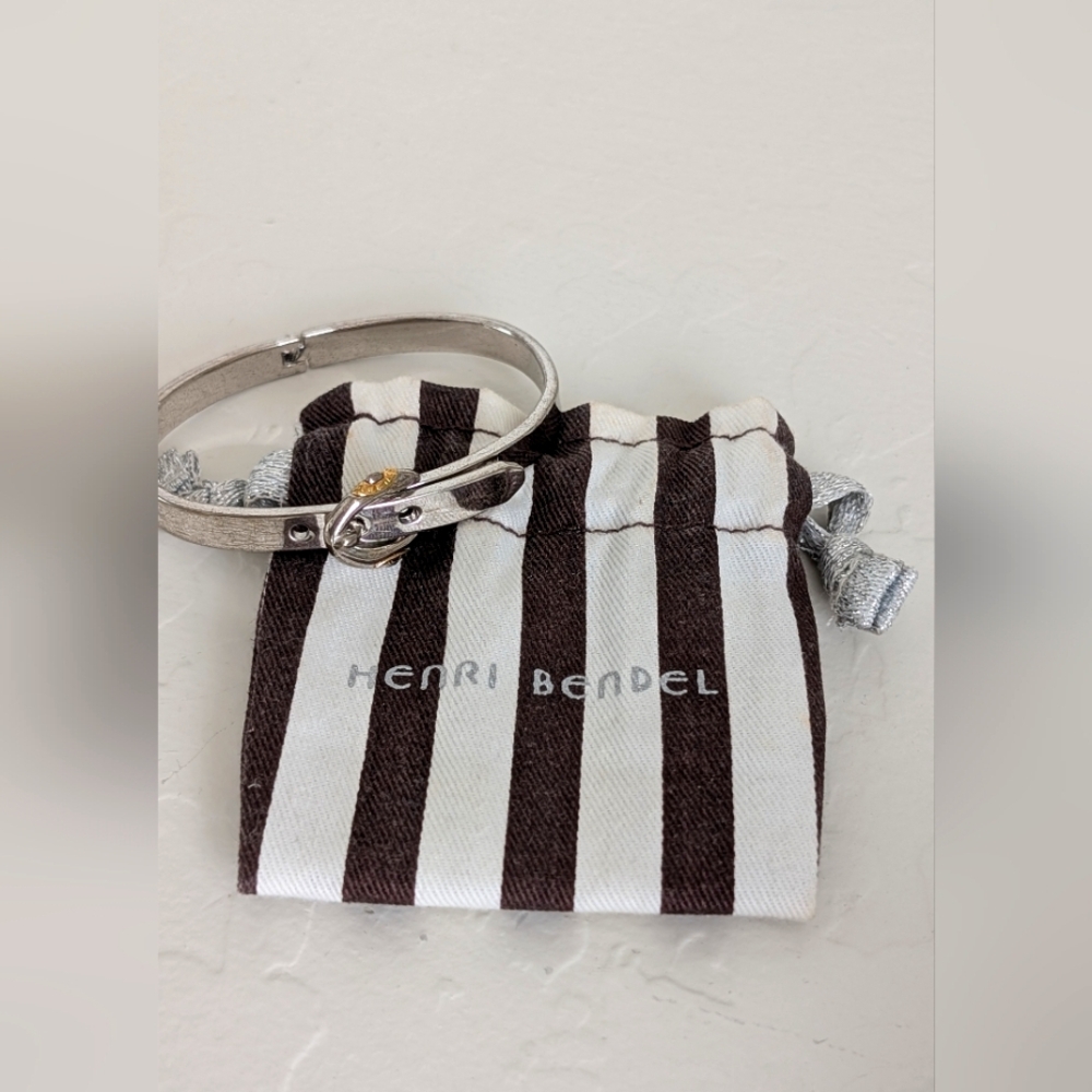 Henri Bendel NY Hinged Belt Bracelet Silver & Gold Tones Adjustable EUC